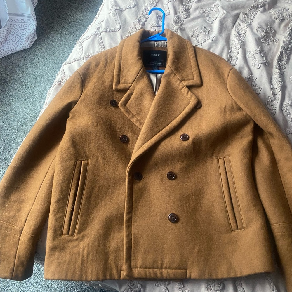 J. Crew Melton Carmel Tan Wool Pea Coat